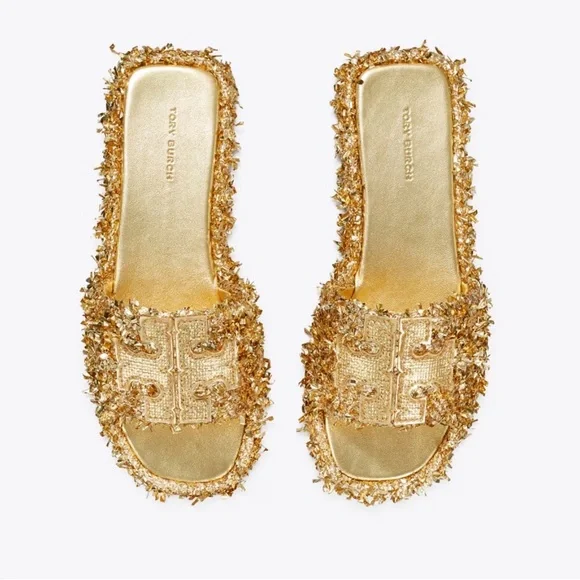 Tory Burch Metallic Gold Fringe Sandals - Picture 1 of 10